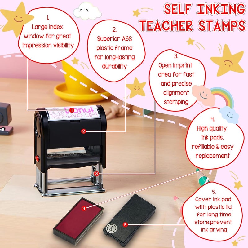 Bertiveny Self-Inking-Donut-Give-Up-Teacher-Stamps for Grading Motivational Teacher Stamps for School Classroom Supply Encourage Do Not Give Up Stamp for Teachers (Donut give up) - Image 3